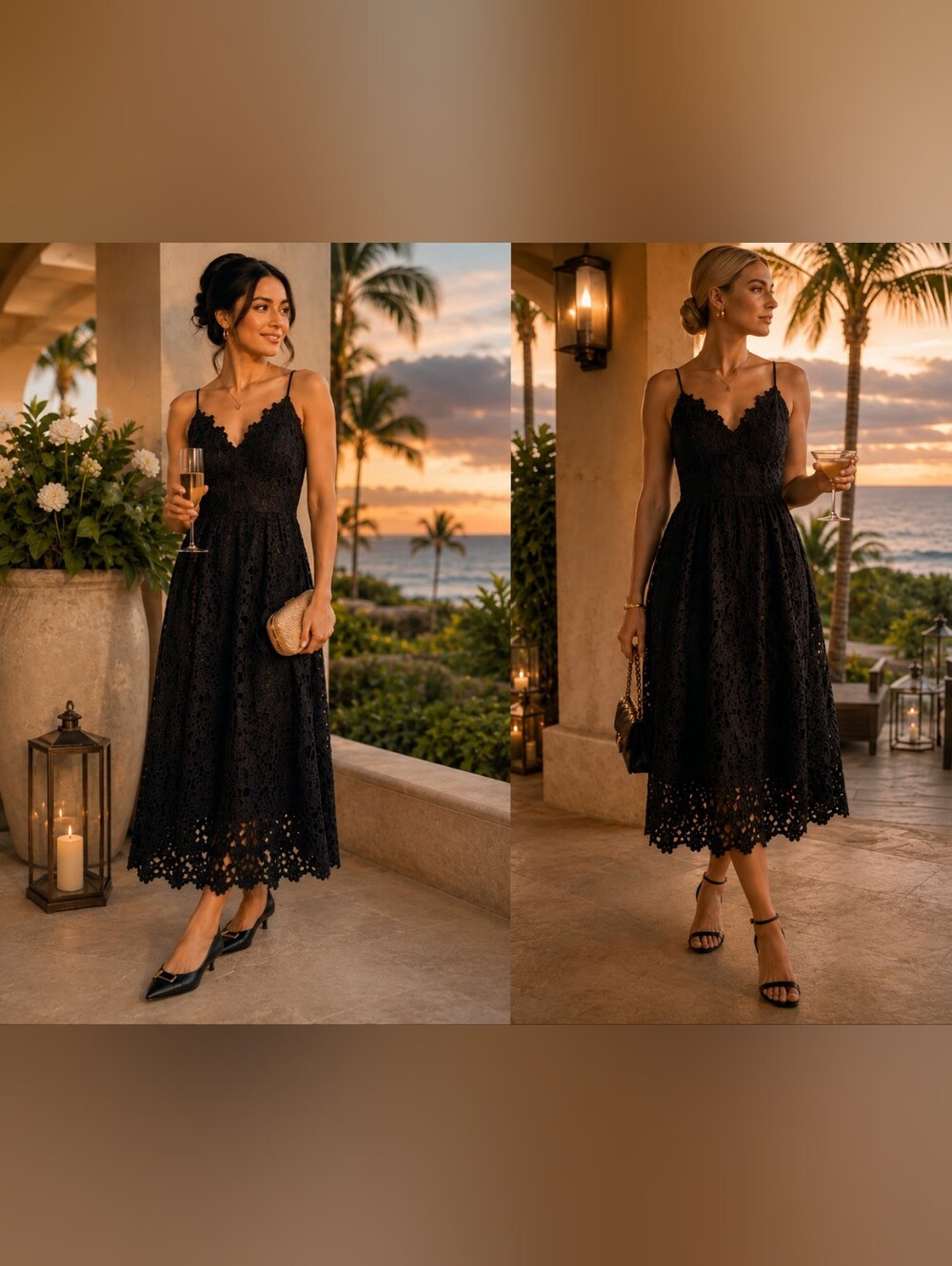 Fate Black Lace Midi Dress with Spaghetti Straps
